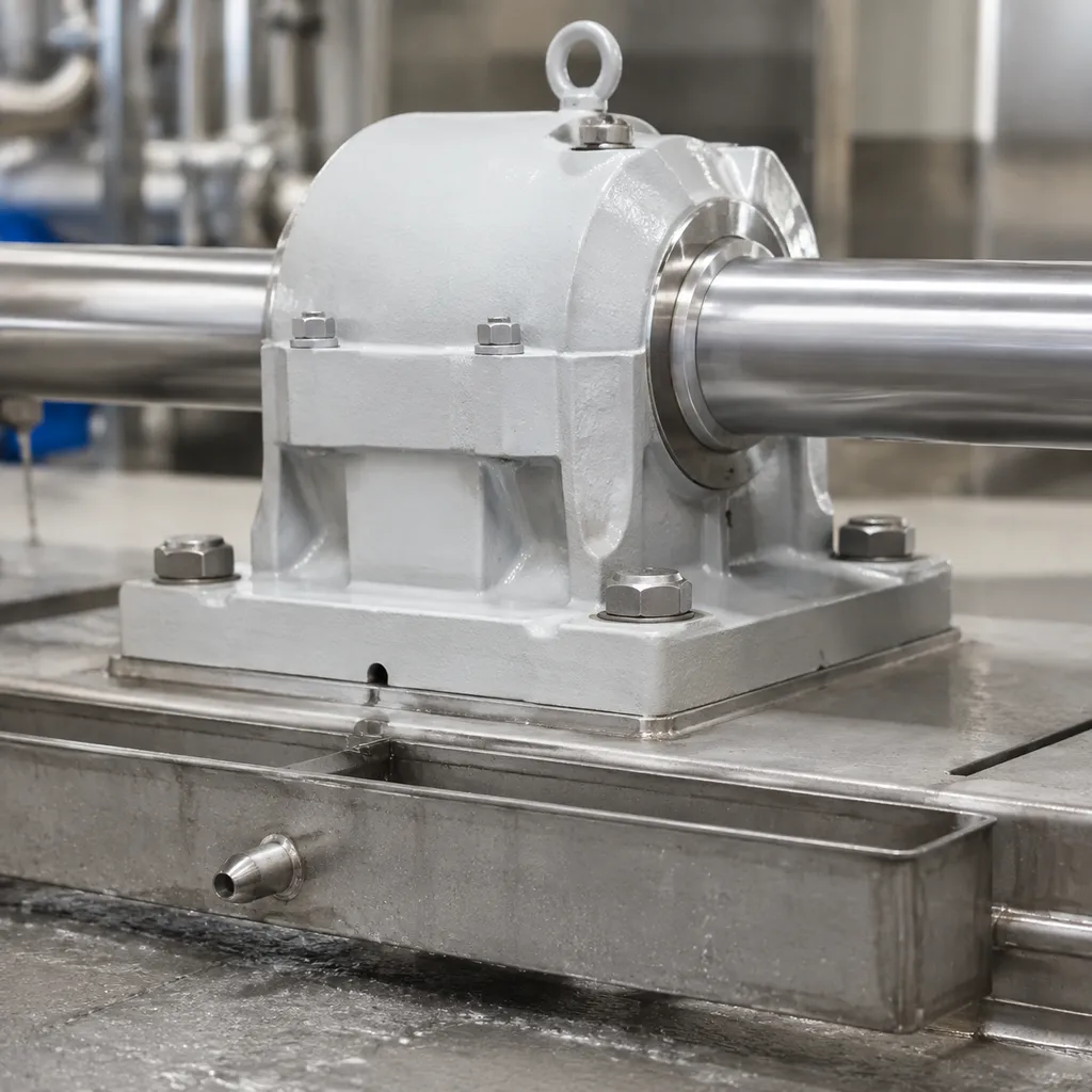 Washdown bearing housing drainage and seal land