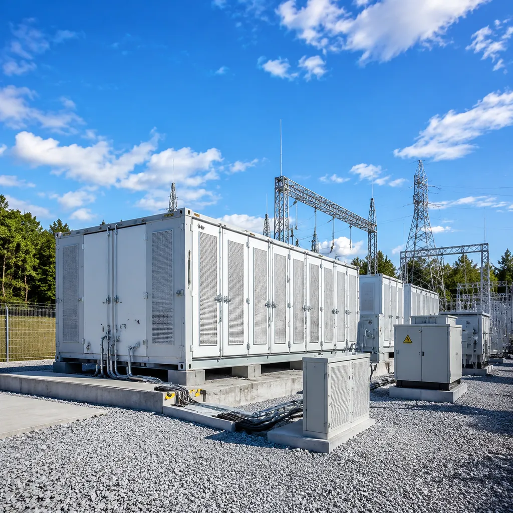 Liquid cooled BESS container grid substation