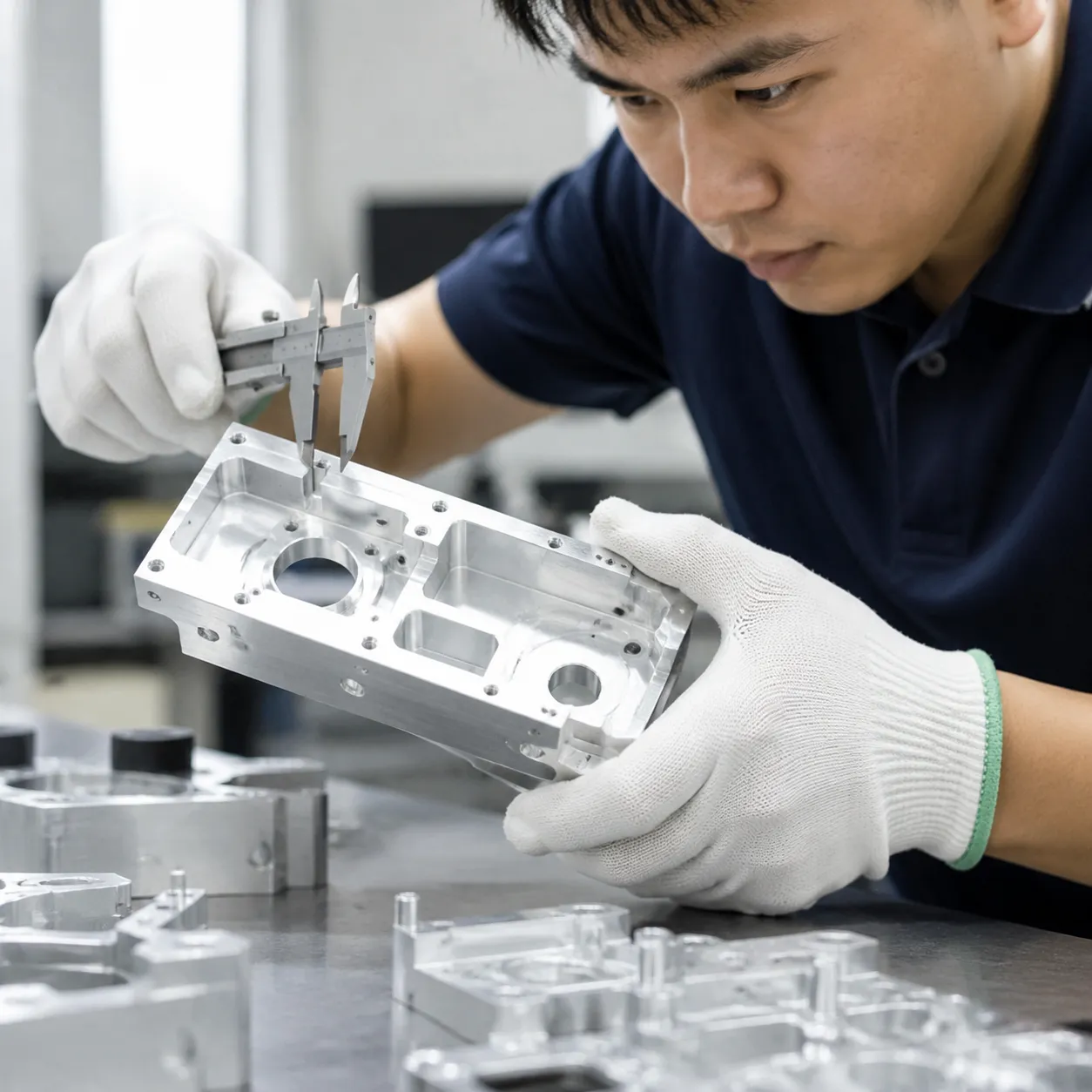 Inspecting 6061 aluminum CNC packaging parts