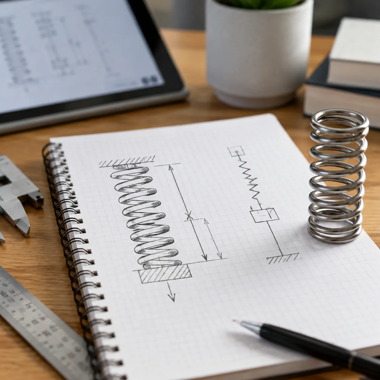 Compressed spring formula calculation diagram