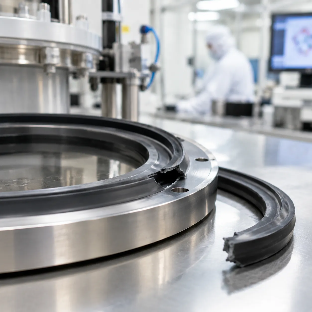 Semiconductor wet bench elastomer seal failure