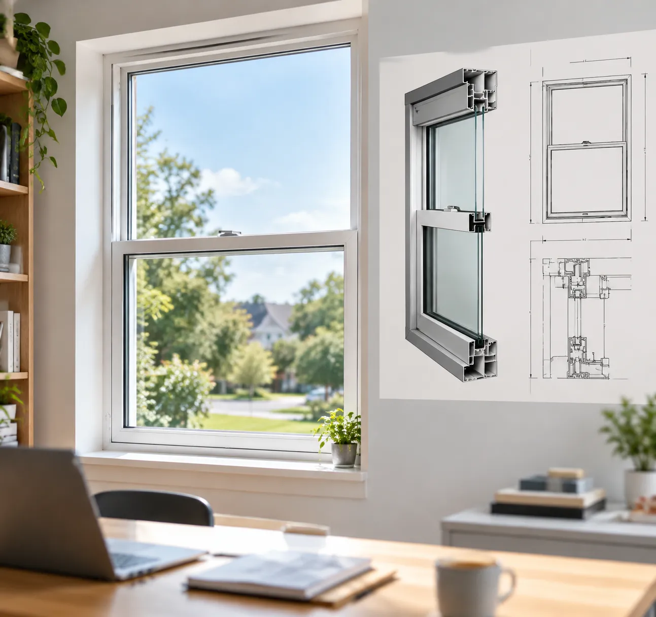 Single hung aluminum window CAD BIM specs
