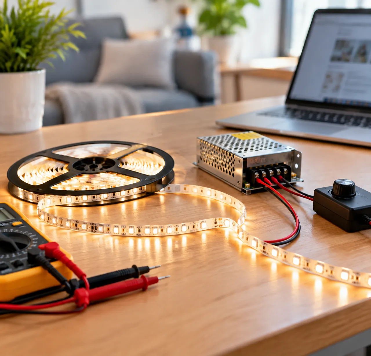 Neon LED strip voltage and power sizing