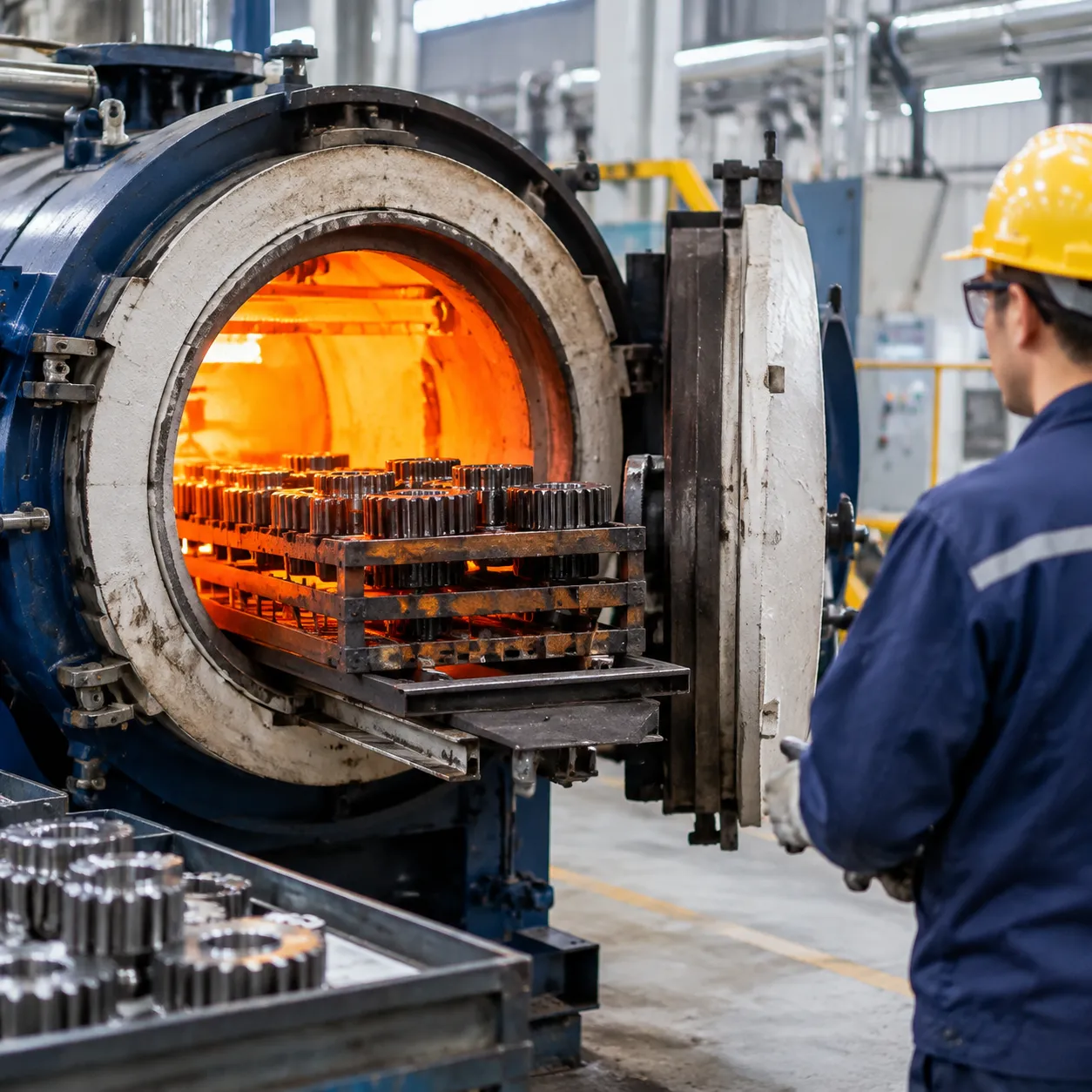 Pit furnace heat treating industrial workpieces