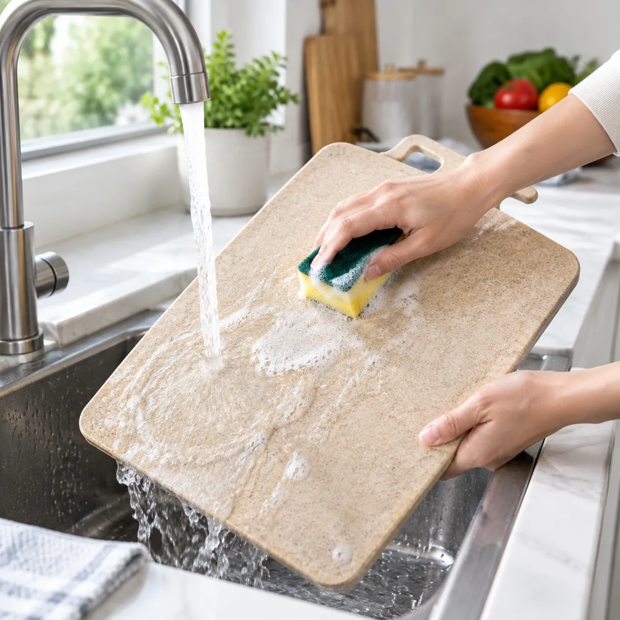 Cleaning wheat straw plastic cutting board