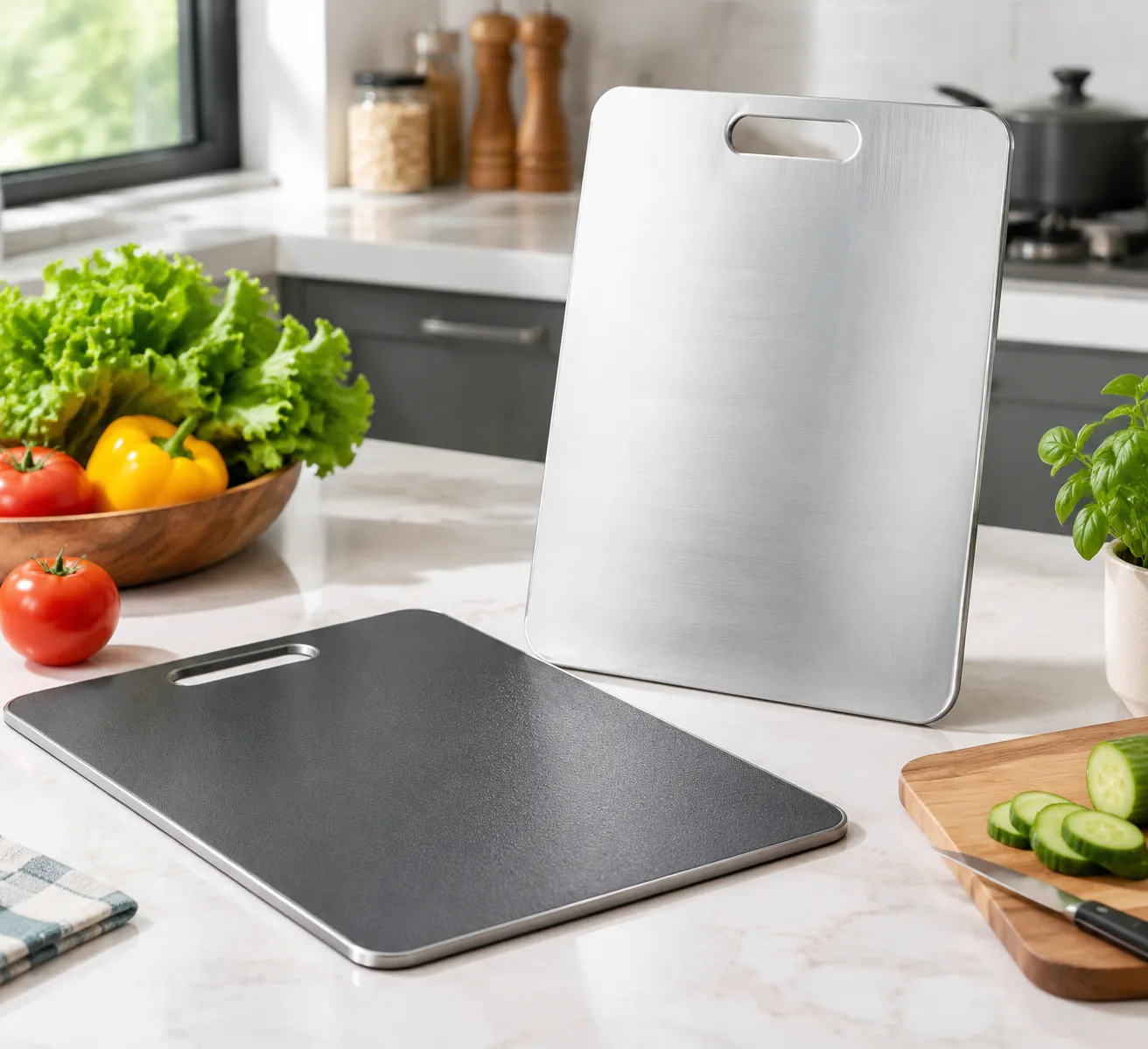 Double-sided stainless steel cutting board